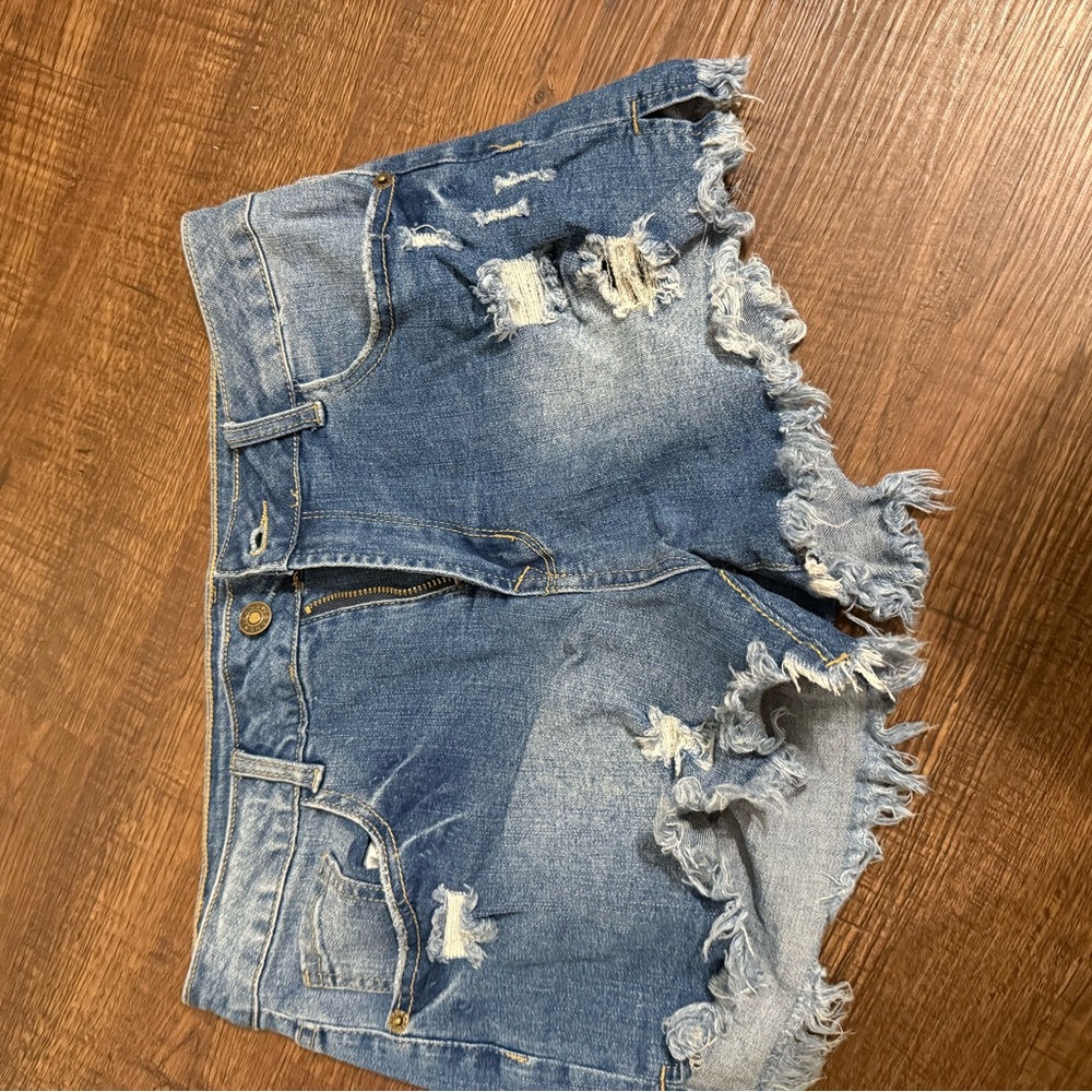 Distressed Blue Denim Shorts